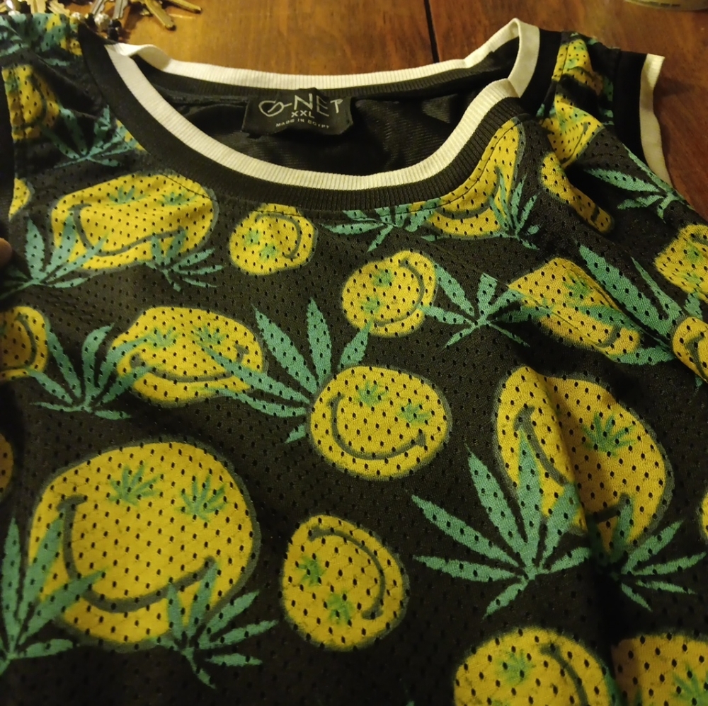 Cannabis/happy face tank top